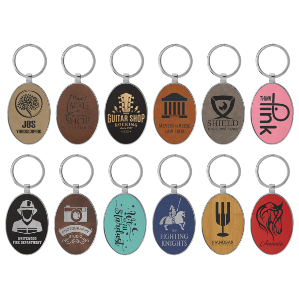 Metal Frame Oval Leatherette Keychains