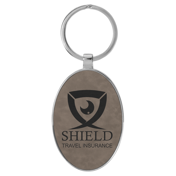 Metal Frame Oval Leatherette Keychains - Image 6