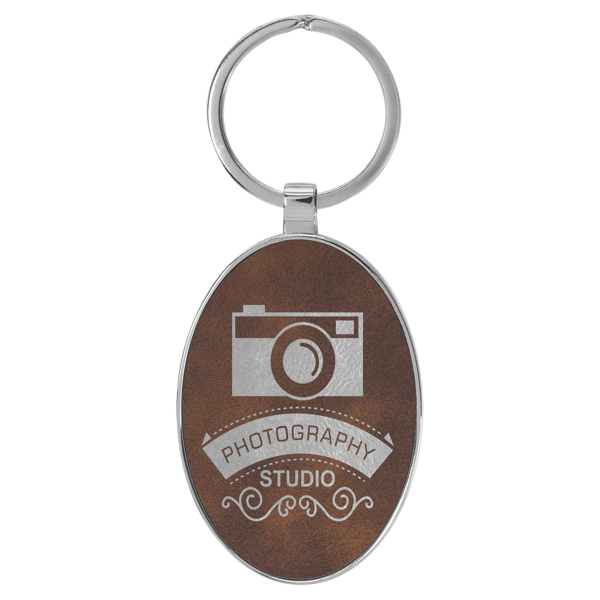 Metal Frame Oval Leatherette Keychains - Image 3