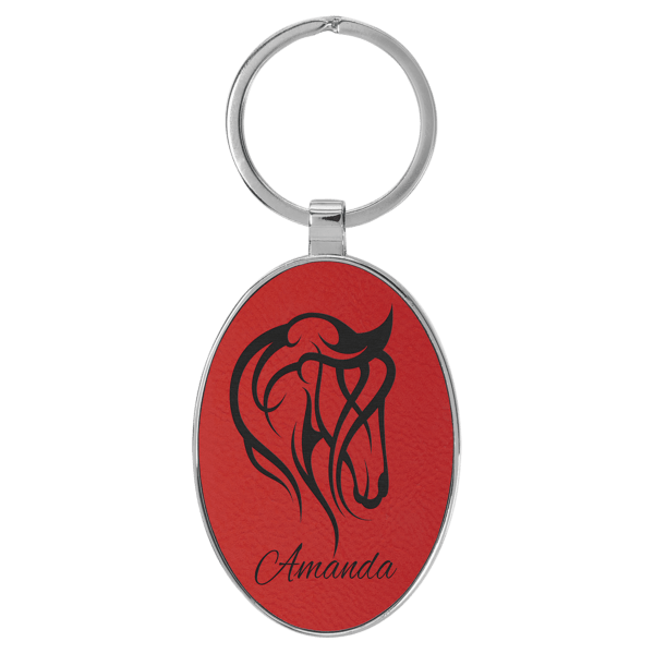 Metal Frame Oval Leatherette Keychains - Image 13