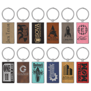 Metal Frame Rectangle Leatherette Keychains