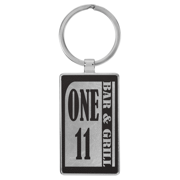 Metal Frame Rectangle Leatherette Keychains - Image 2