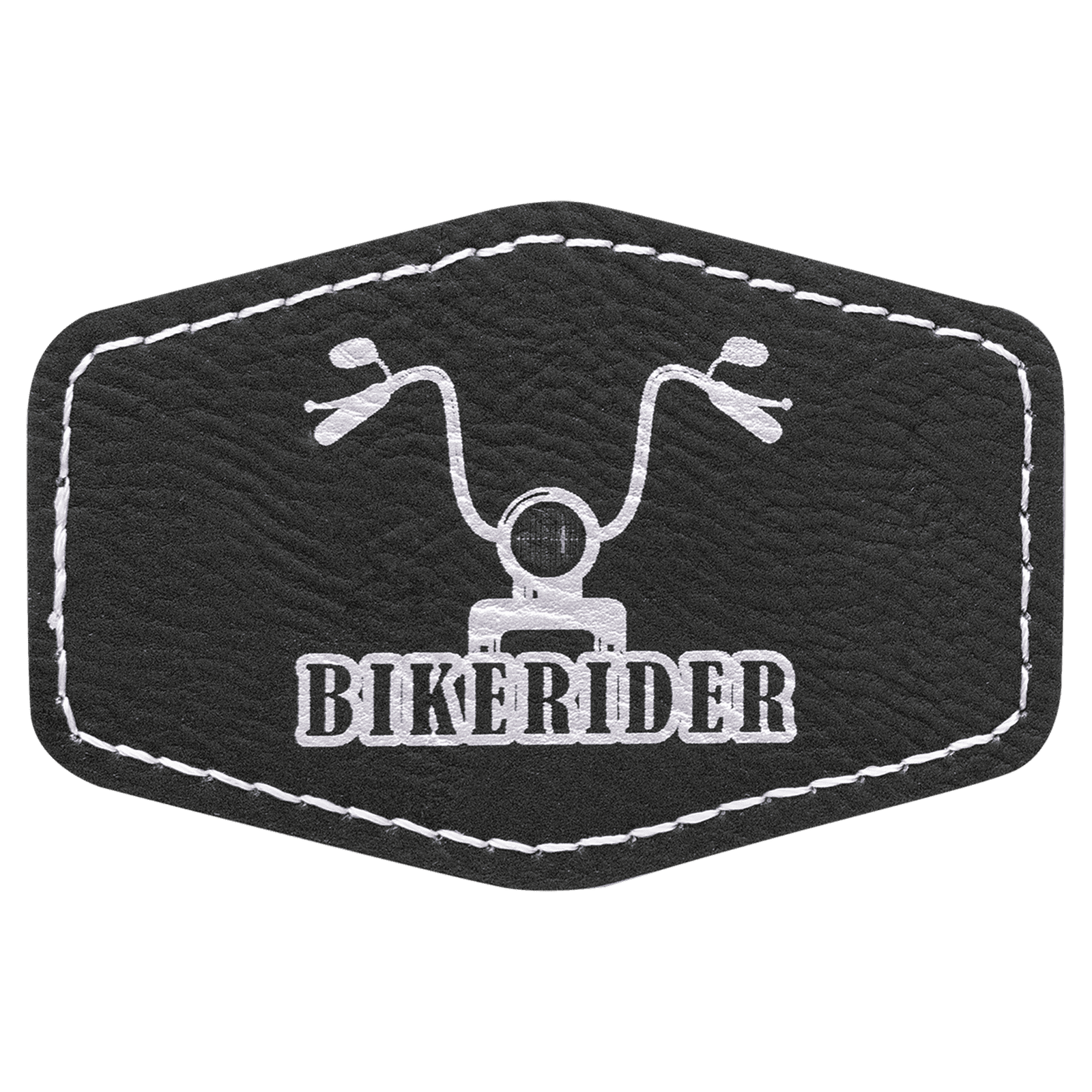 3" x 2" Hex Black/Silver Laserable Leatherette Patch with Adhesive