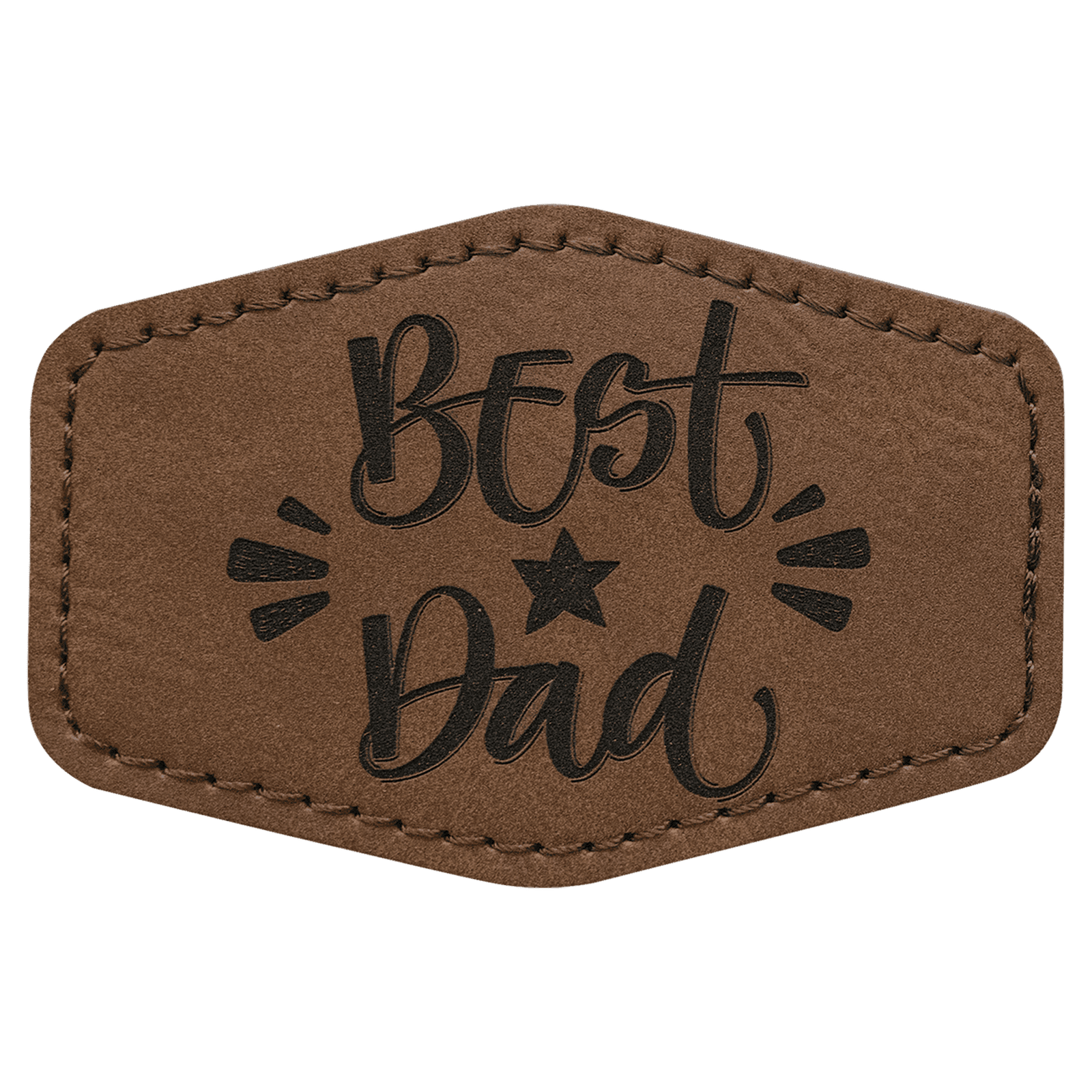 3" x 2" Hex Dark Brown Laserable Leatherette Patch with Adhesive