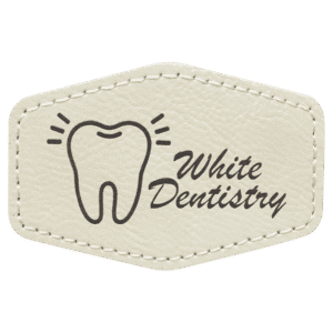 3" x 2" Hex White Laserable Leatherette Patch with Adhesive