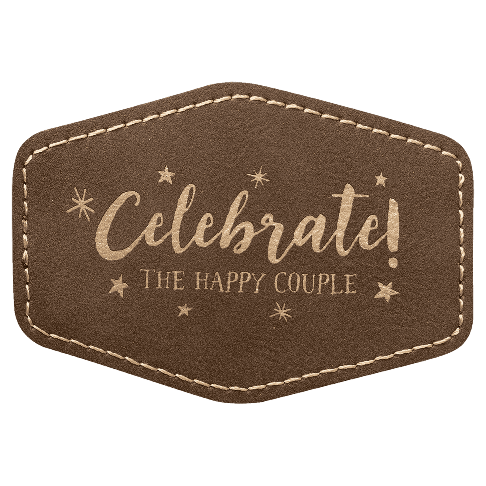 3 1/2" x 2 1/2" Hex Rustic/Gold Laserable Leatherette Patch with Adhesive