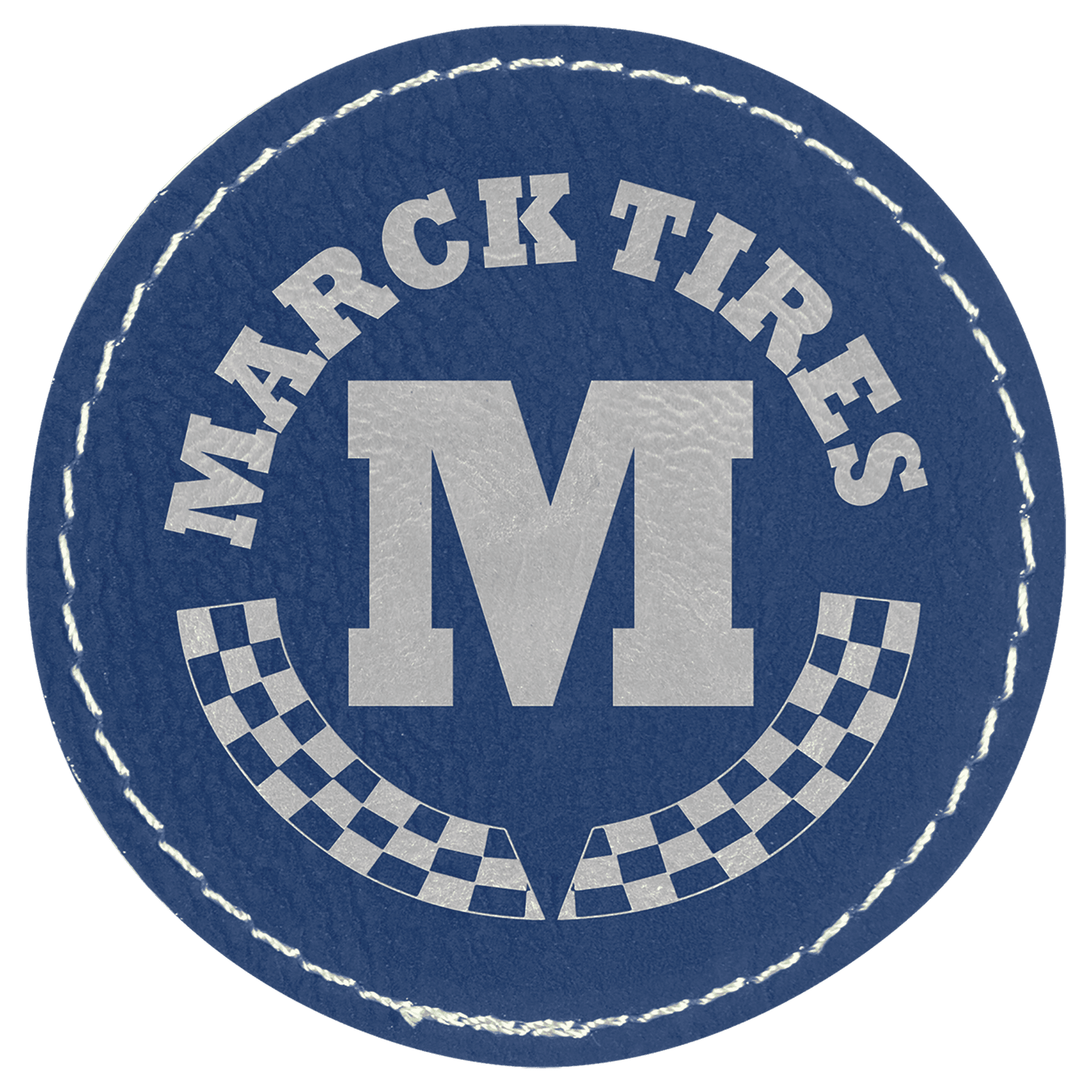 2 1/2" Round Blue/Silver Laserable Leatherette Patch with Adhesive