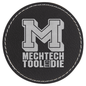 3" Round Black/Silver Laserable Leatherette Patch with Adhesive