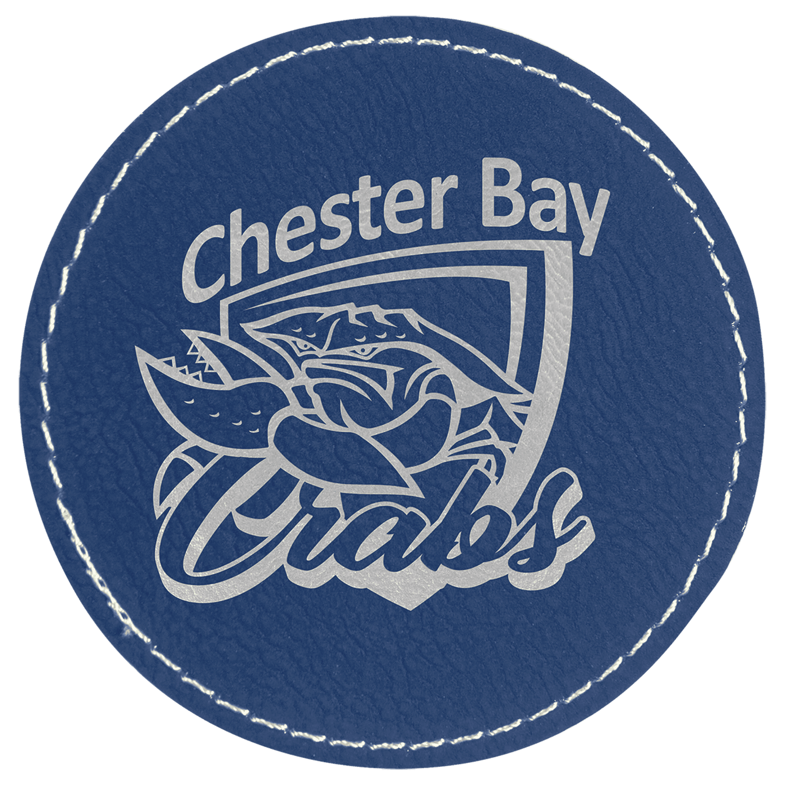 3" Round Blue/Silver Laserable Leatherette Patch with Adhesive