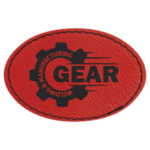 3" x 2" Oval Red Laserable Leatherette Patch with Adhesive