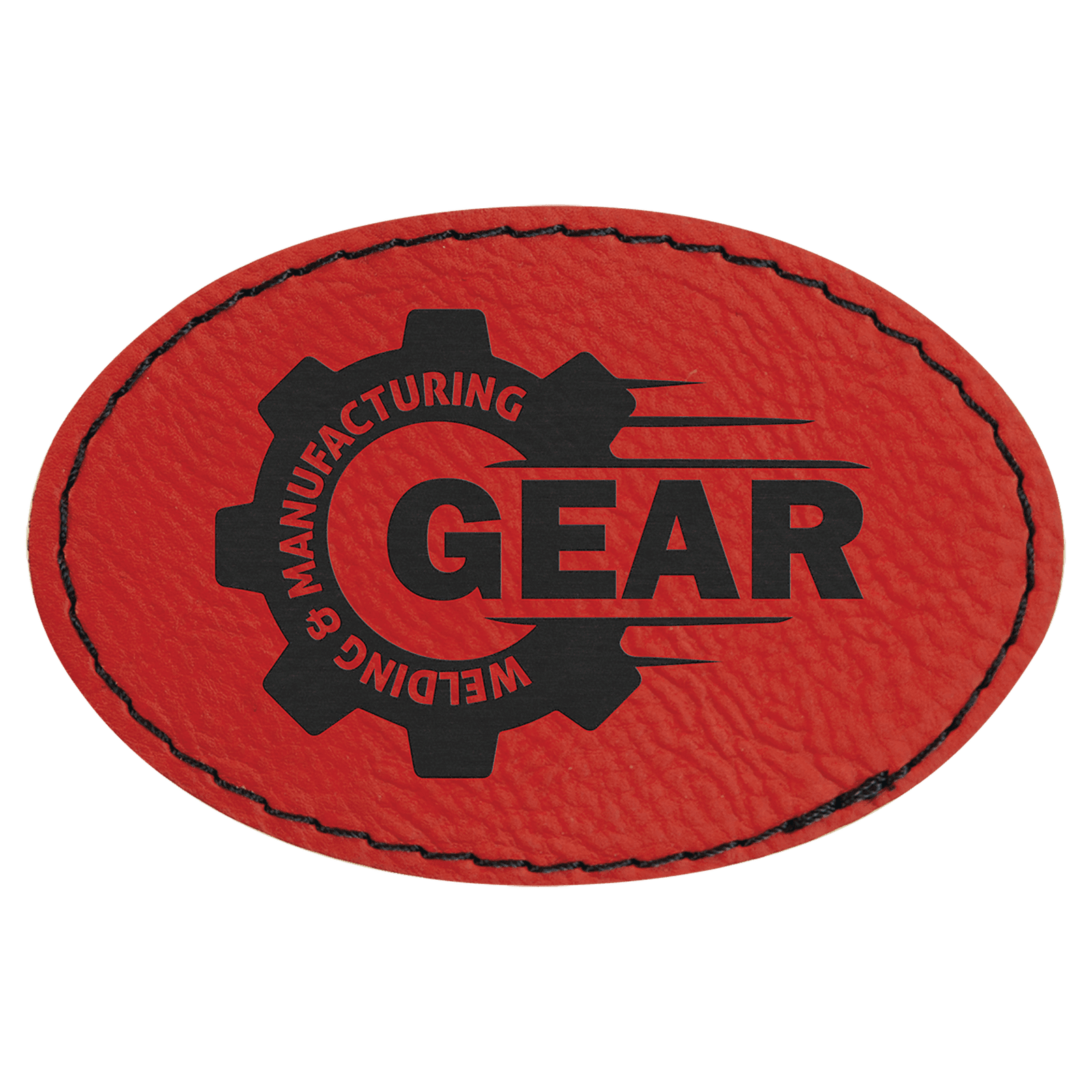 3" x 2" Oval Red Laserable Leatherette Patch with Adhesive