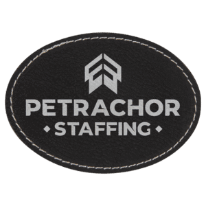 3 1/2" x 2 1/2" Black/Silver Laserable Leatherette Oval Patch with Adhesive