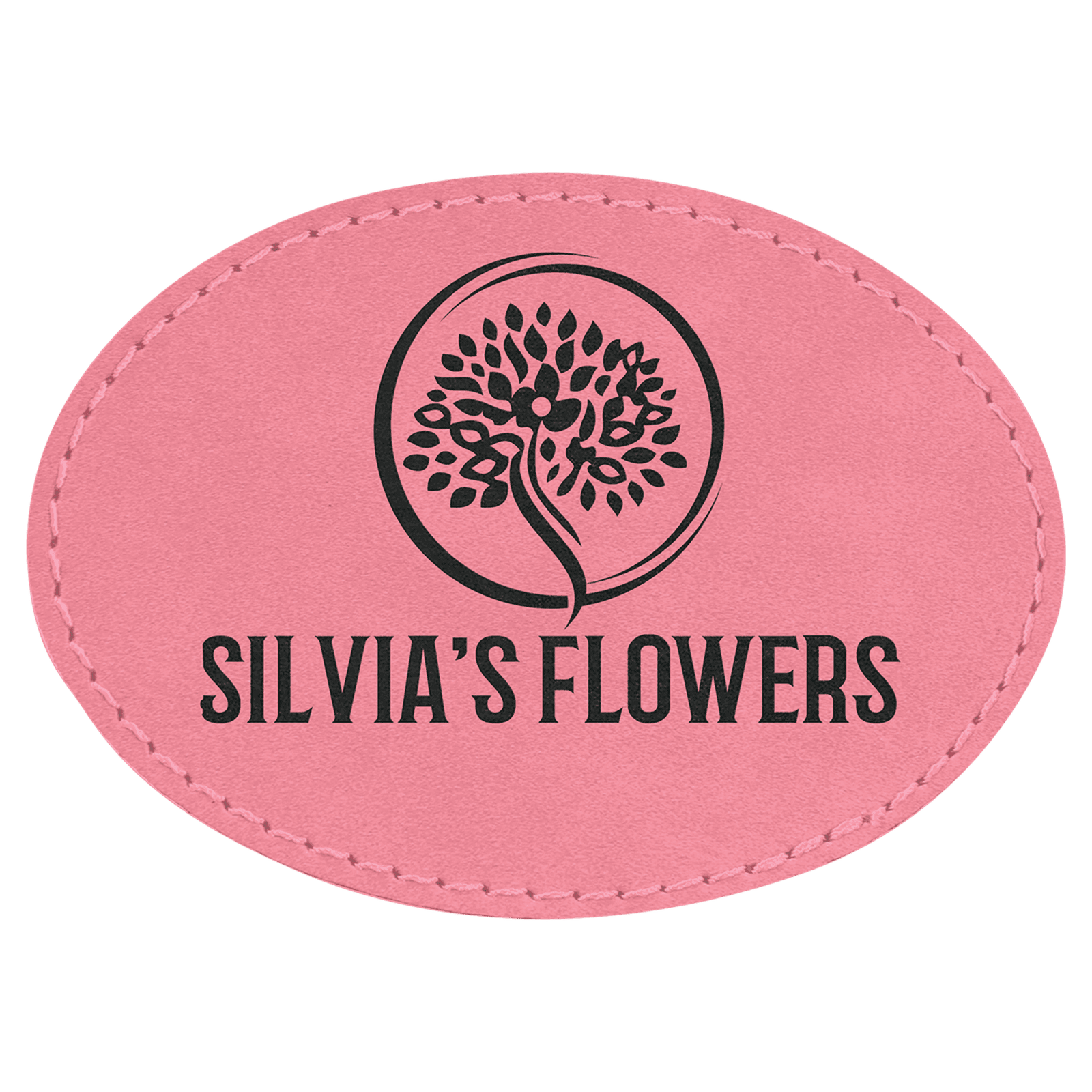 3 1/2" x 2 1/2" Pink Laserable Leatherette Oval Patch with Adhesive