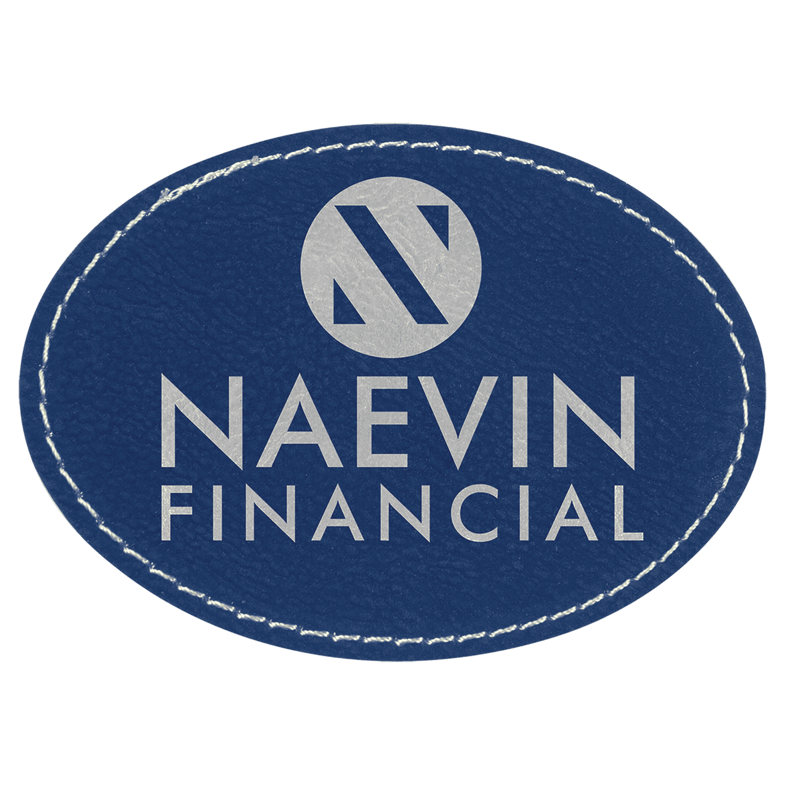 3 1/2" x 2 1/2" Blue/Silver Laserable Leatherette Oval Patch with Adhesive