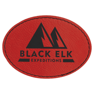 3 1/2" x 2 1/2" Red Laserable Leatherette Oval Patch with Adhesive