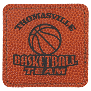 2 1/2" x 2 1/2" Square Basketball Laserable Leatherette Patch with Adhesive