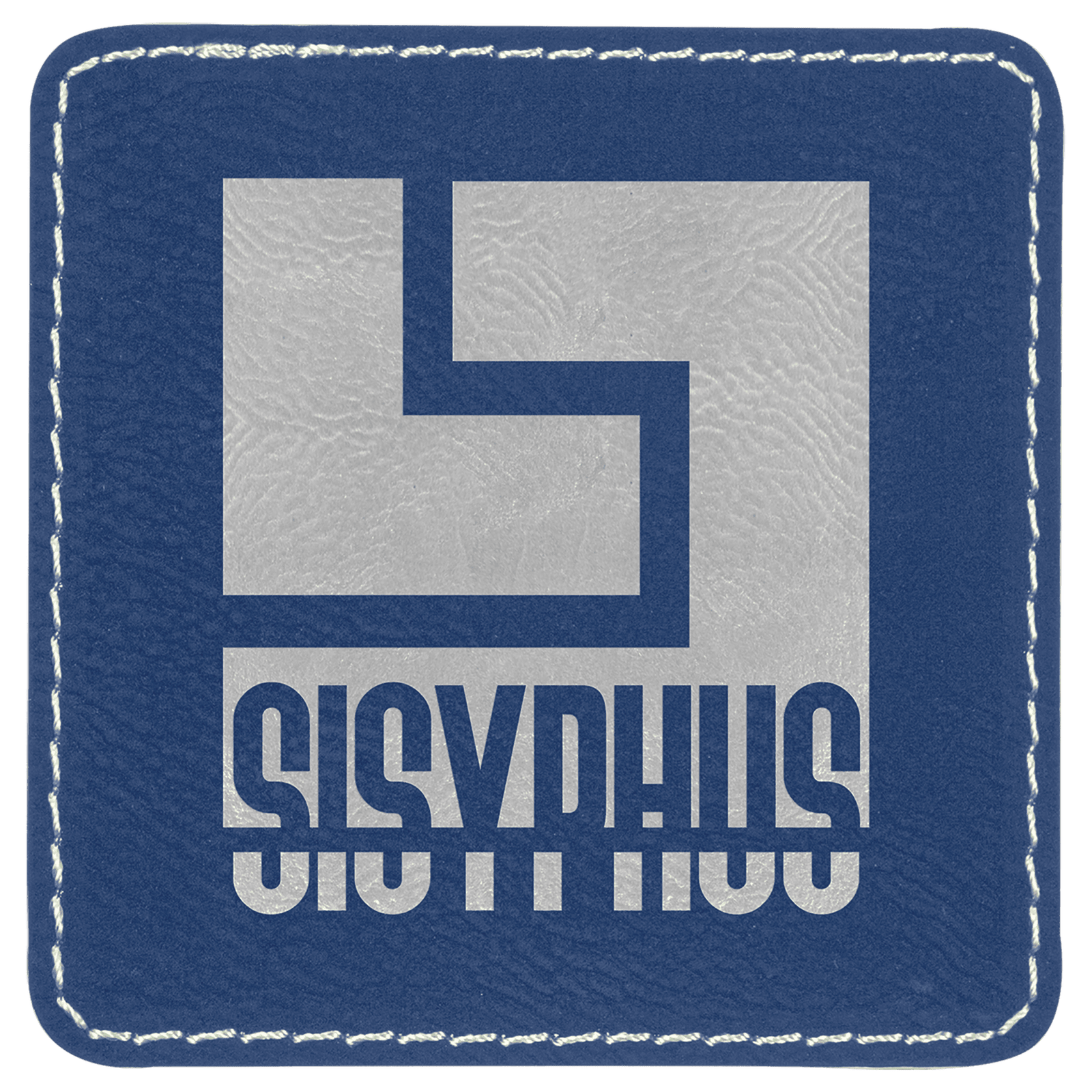 3" x 3" Square Blue/Silver Laserable Leatherette Patch with Adhesive