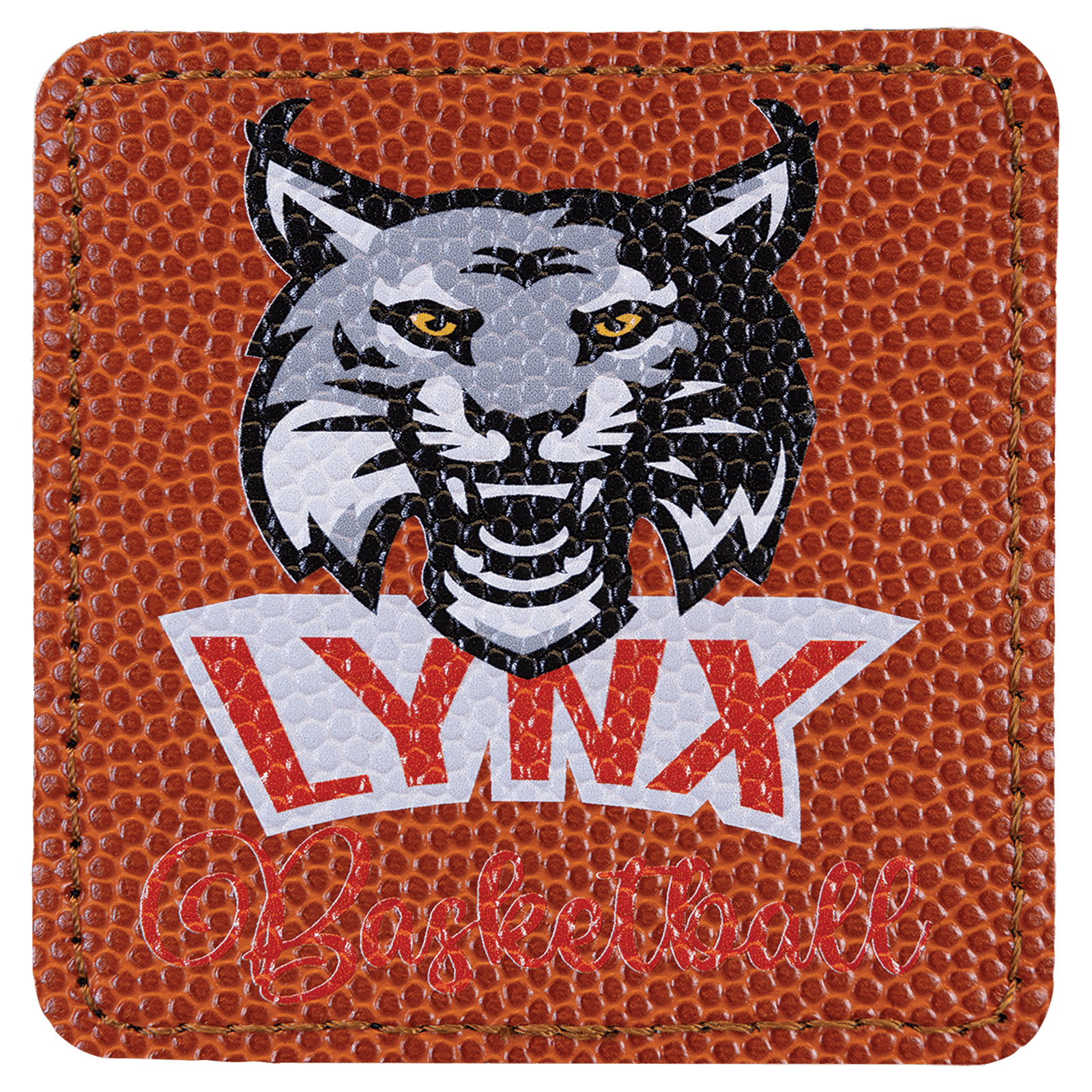 3" x 3" Square Basketball Laserable Leatherette Patch with Adhesive